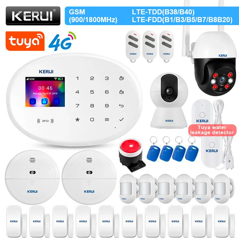 

KERUI W204 Alarm System 4G WIFI GSM Home Security RFID Tuya Smart APP Remote Control Burglar PIR Motion Sensor Door Sensor Siren