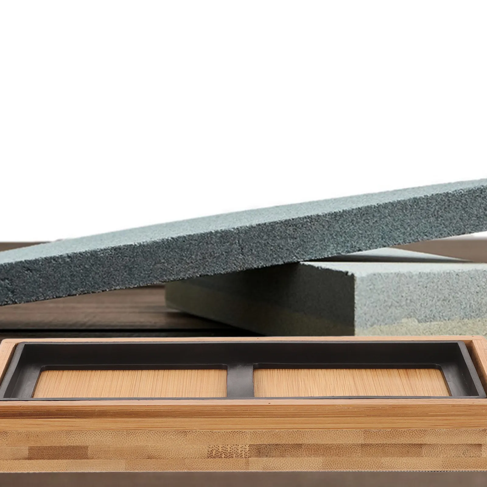 1Set Sustainable Bamboo Whetstone Base Sharpening Stone Stand with Anti Slip Rubber Feet Smooth Finish Ideal Gift for Home Cooks