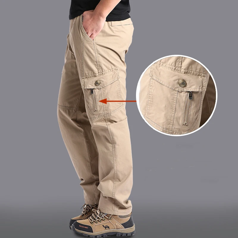 High Quality 100% Cotton Men\'s Cargo Pants Casual Loose Multi Pocket Military Pants Long Trousers for Male Joggers Size 5XL 6XL