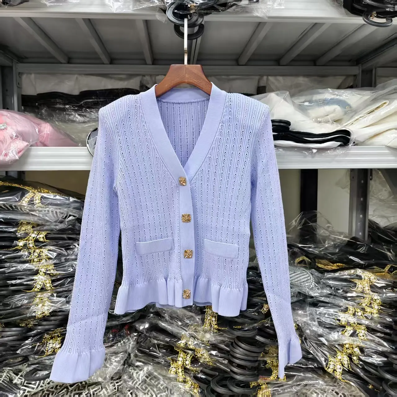 

High Quality Spring And Autumn New Commuting Women's Versatile Fashionable Knitted Top Cardigan Jacket+Fish Tail Half Skirt Set