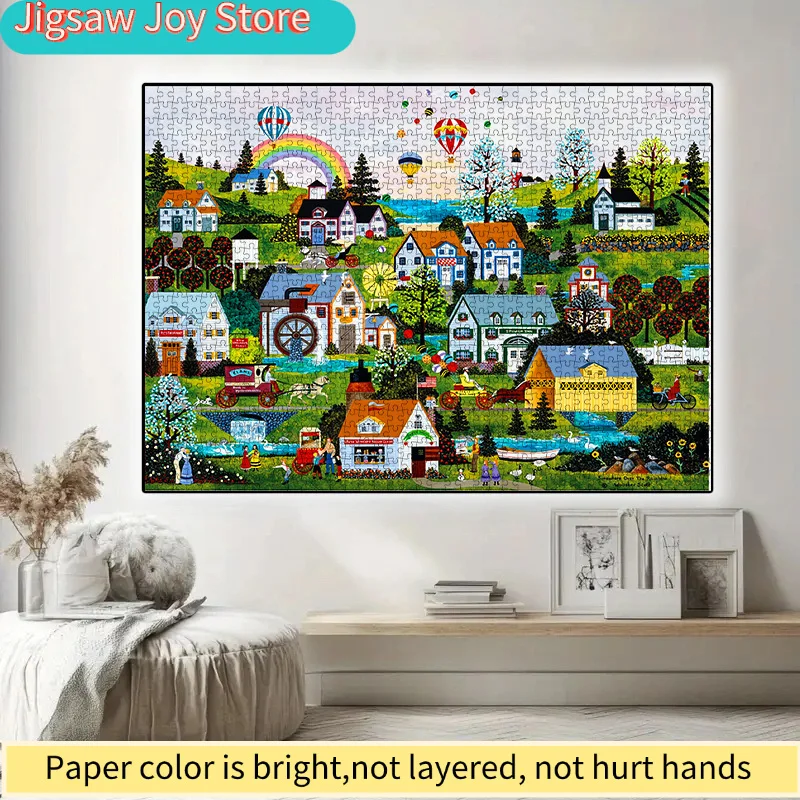 

1000pcs DIY Paper Puzzle (Pastoral Scenery, Rainbow, Hot Air Balloon) High-Quality White Card Material, Suitable for Parent-Yo