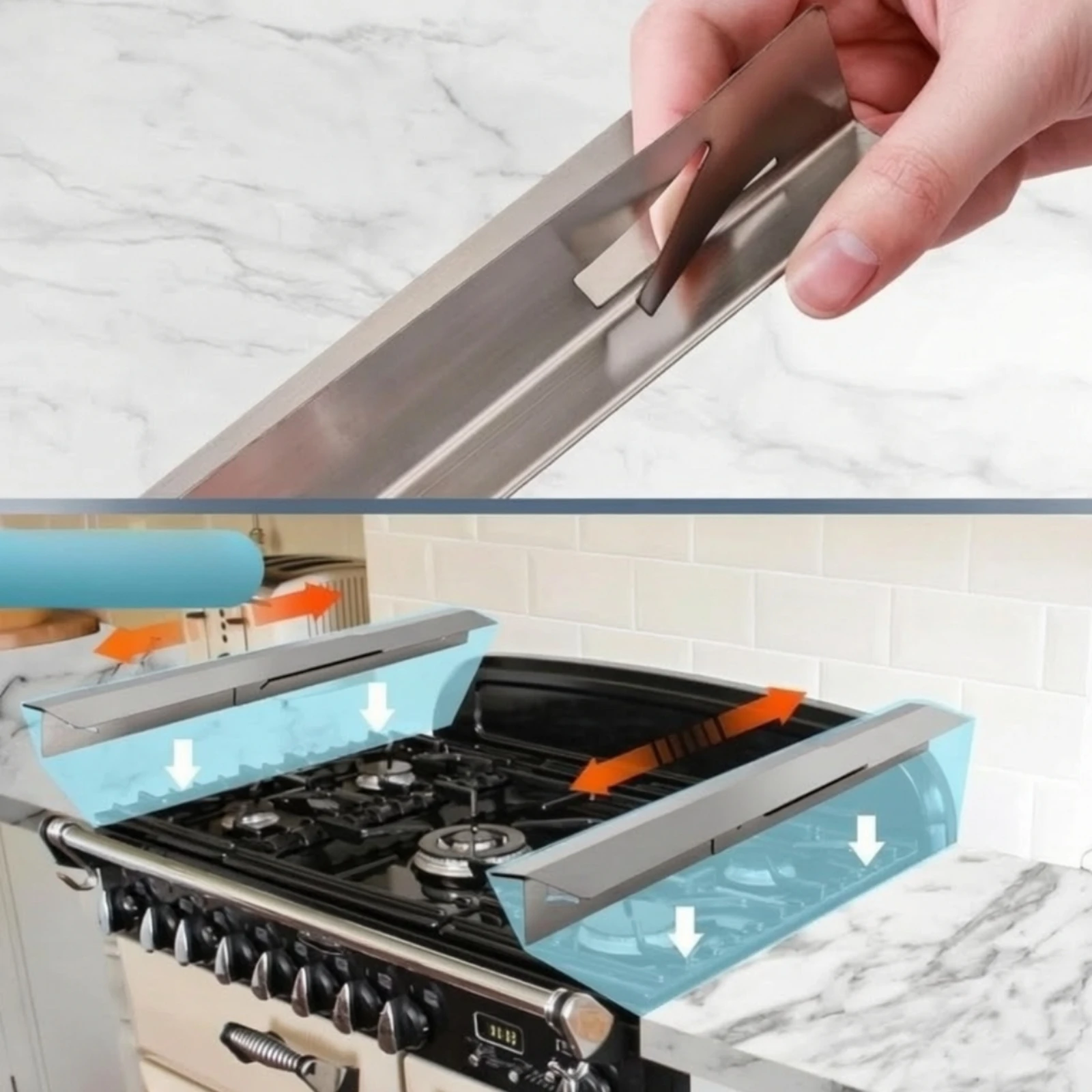 2 Pieces Space Cover Long-Lasting Adjustable Cooktop Space Cover with Sliding Mechanism Kitchen Accessory Slim Practical