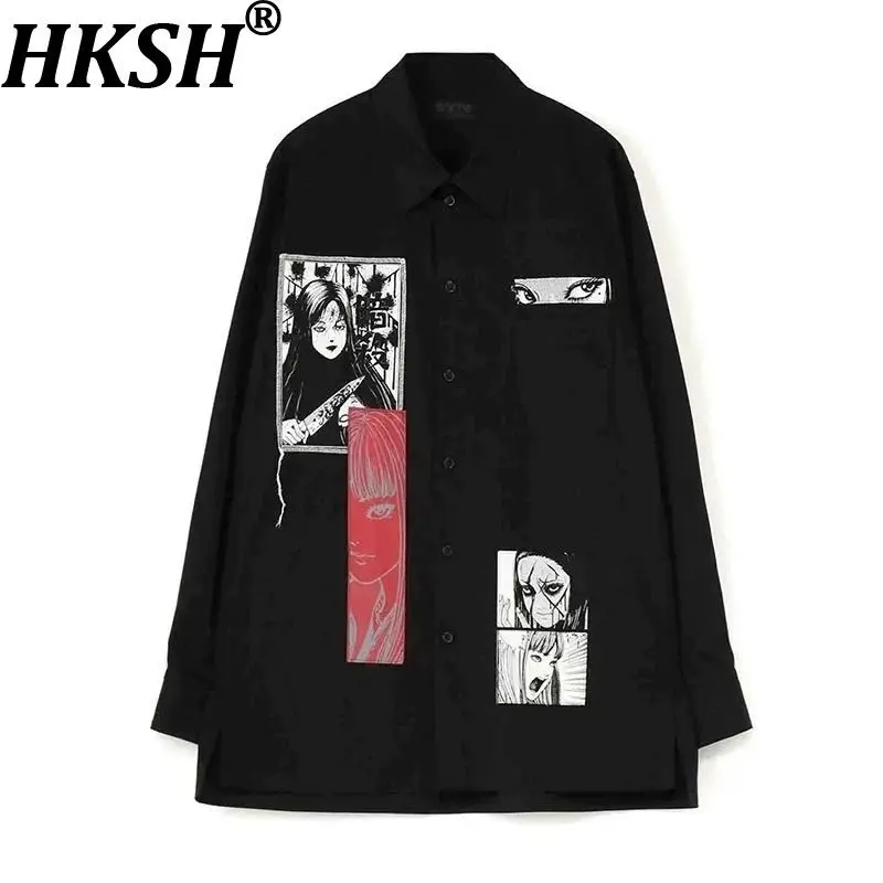 

HKSH Spring Summer New Men Tide Yamamoto Dark Style Casual Loose Long-Sleeved Shirt Japanese Fashion Women Chic Ins Tops HK20411