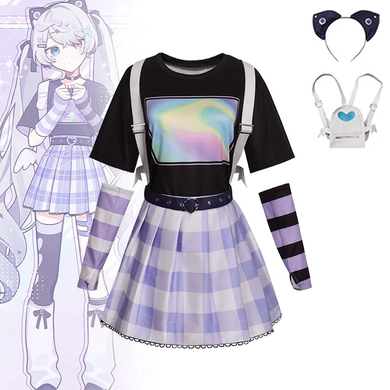 

Game PJSK Miku Cosplay Costume Adult Women Bag T-shirt Skirt Hair Band Belt Socks Leg Covers Full Set Accessoy Uniform Outfits
