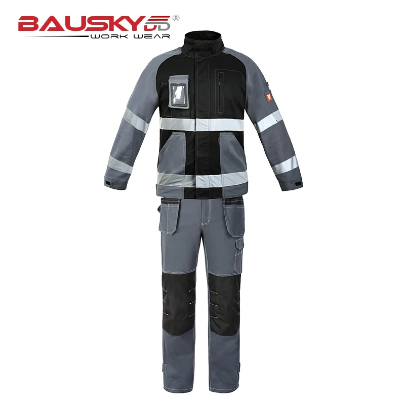 남성 작업복 수리공 재킷 및 카고 바지 세트 작업장 유니폼 스트라이프 작업복 남성 건설용