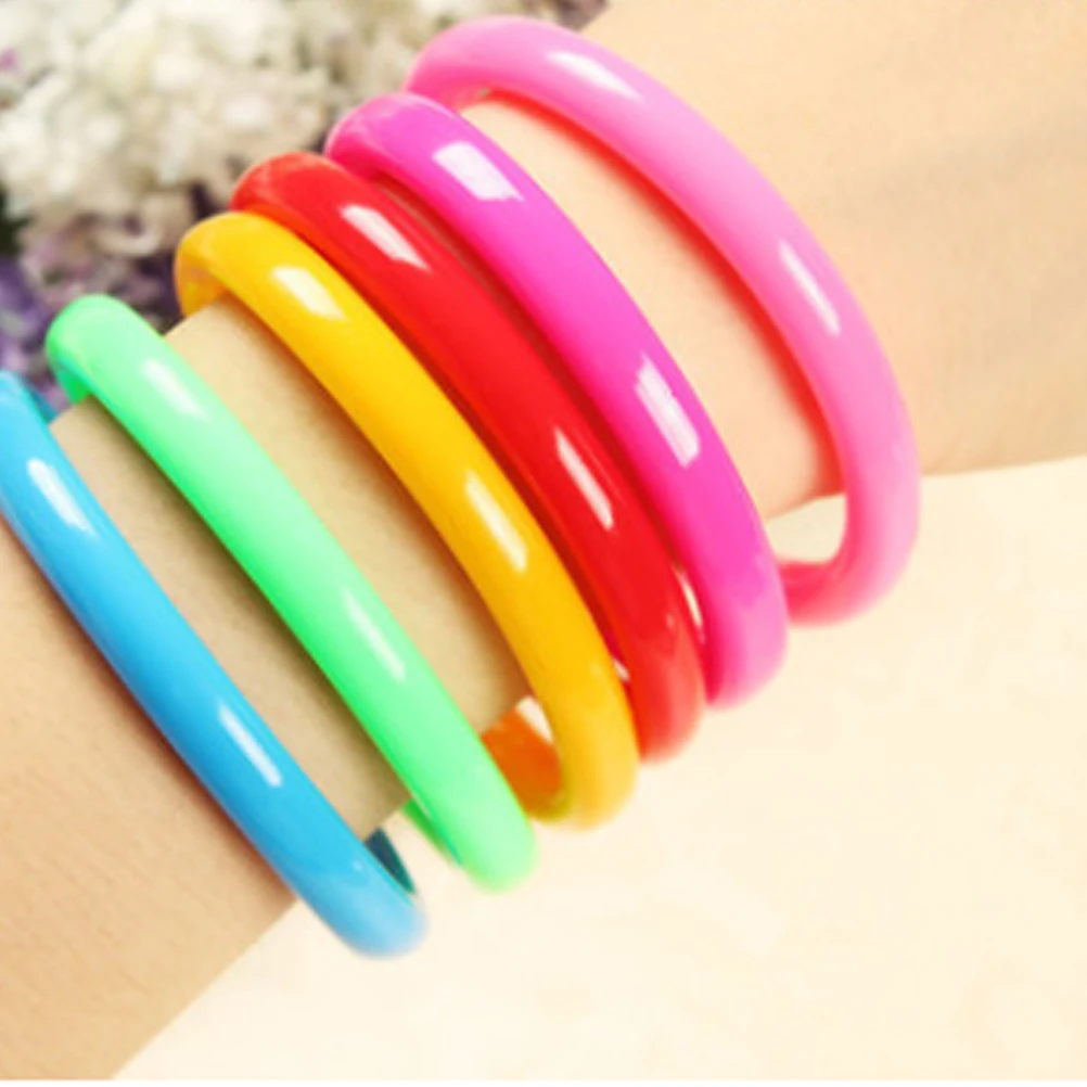 

6pcs Candy-Colored Plastic Bangles Kids Girls Fashion Jewelry Accessories Birthday Party Favor Plastic Bangles For Women Toy