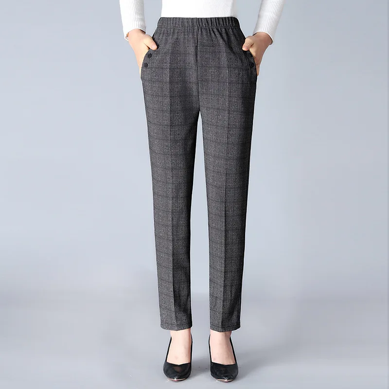 

Spring Autumn High Waist Straight Leg Casual Pants for Middle-Aged Women Outerwear Trousers CleanFit Polyester Fiber