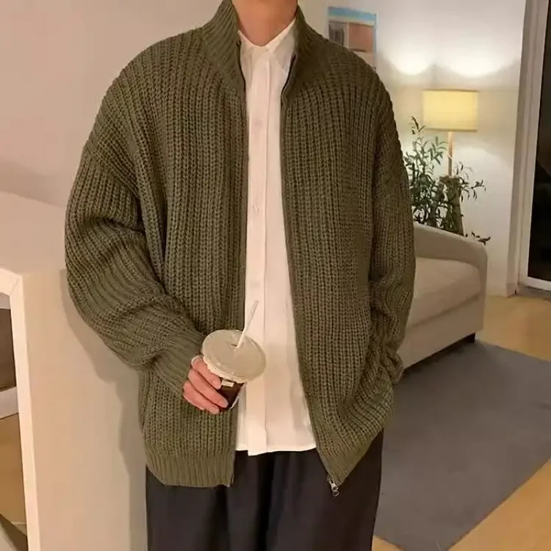 

Men's Stand Collar Knitted Coat Autumn Winter New Arrival Cardigan Loose Casual Lazy Style Korean Fashion Trendy Sweater