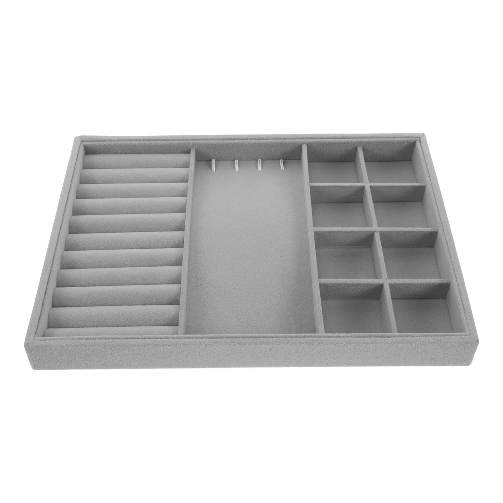 

Большая серая коробка-органайзер для украшений: подставка для колец, серег, браслетов, ожерелий, лоток для демонстрации и хранения