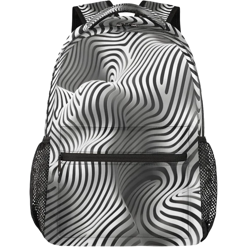 

Новый школьный семестр Essential! Черно-белый волнистый рюкзак, оптический иллюзорный принт, уникальная сумка для любителей искусства