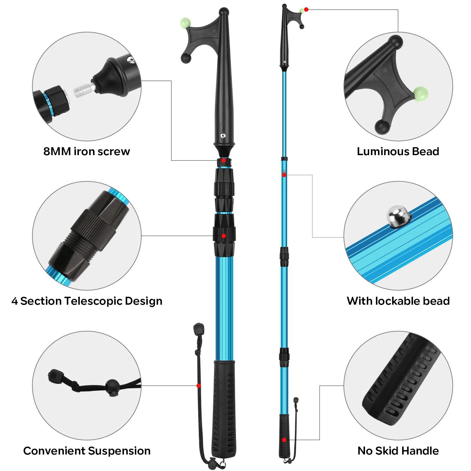 

SAN LIKE Boat Hooks for Docking Extension Pole Hook Telescopic Boat Pole with Luminous Bead, Lightweight Floating, Non-Slip Rubb