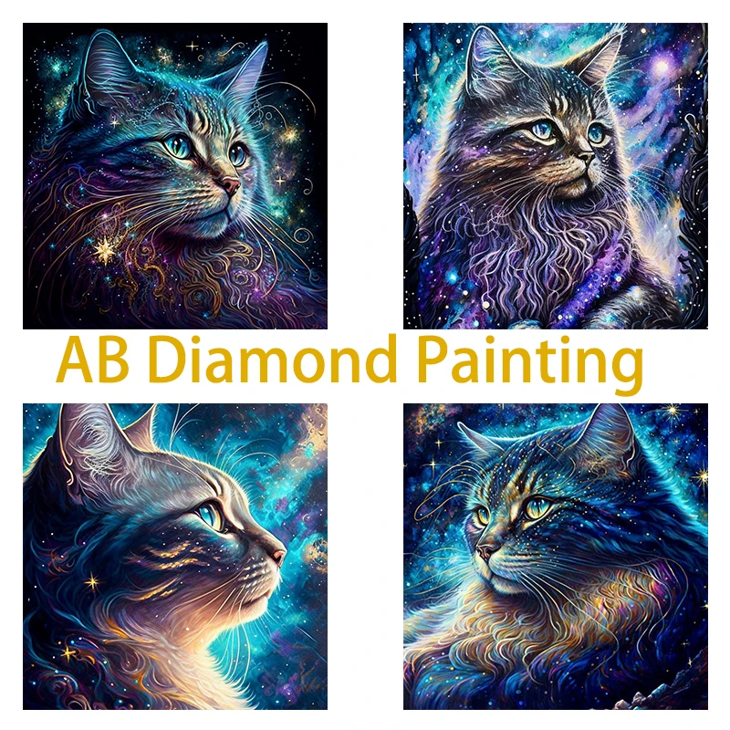 Diy 5d Full Diamond Painting Animal Embroidery AB Square/Round Diamond Interstellar Cat Mosaic Cross Stitch Decoration Art Hobby