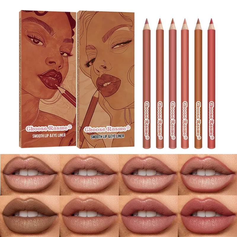 6pcs Lip Liner Pen Matte Waterproof And Sweat-proof Lip Liner Pencil Set Not Easy To Fade Non-stick Cup Nude Lipstick Pencil SET