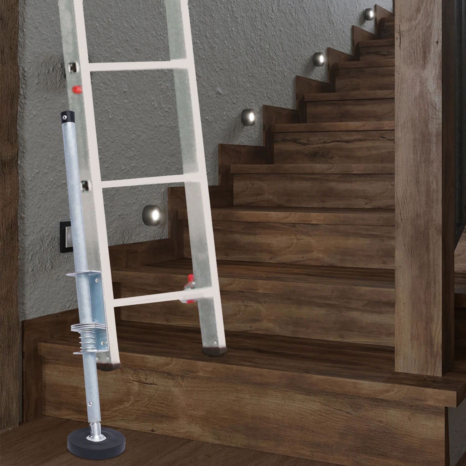 Ladder Leveler Pair with Engraved Anti-Slip Pattern Steel Pole, Adjustable Extension Ladder Leg Ground Leveler for Most Ladders