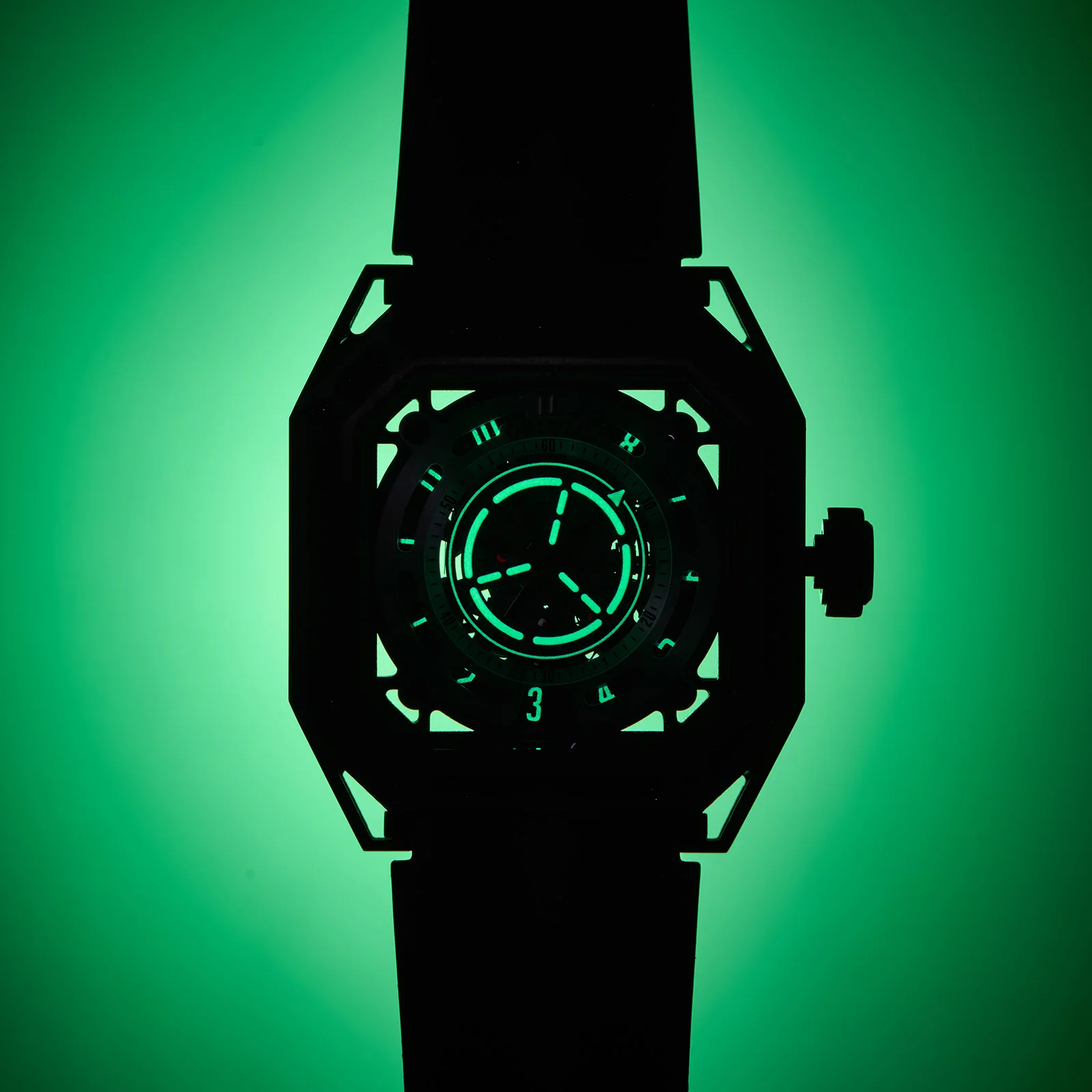 Oblvlo relógio automático masculino 44 quadrado relógio de pulso mecânico luminoso oco mostrador espelho de safira