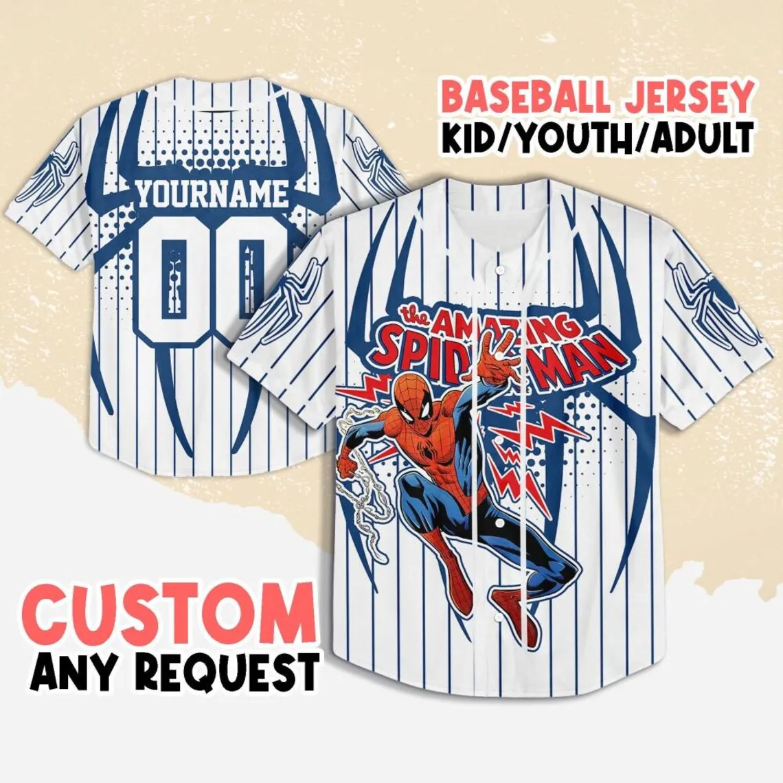 

2025 New Personalized Summer Boys Marvel Spider-Man Amazing Baseball Jersey Children/Adult Baseball Jersey Casual Shirt T-Shirt