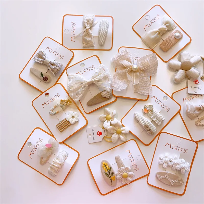 2 teile/satz Mädchen Stoff haarspangen mädchen Baby niedlichen Bogen haarspange Kinder Blumen haarklammer Spitze Stickerei Haarnadeln und Clips Haarschmuck – Detail 1