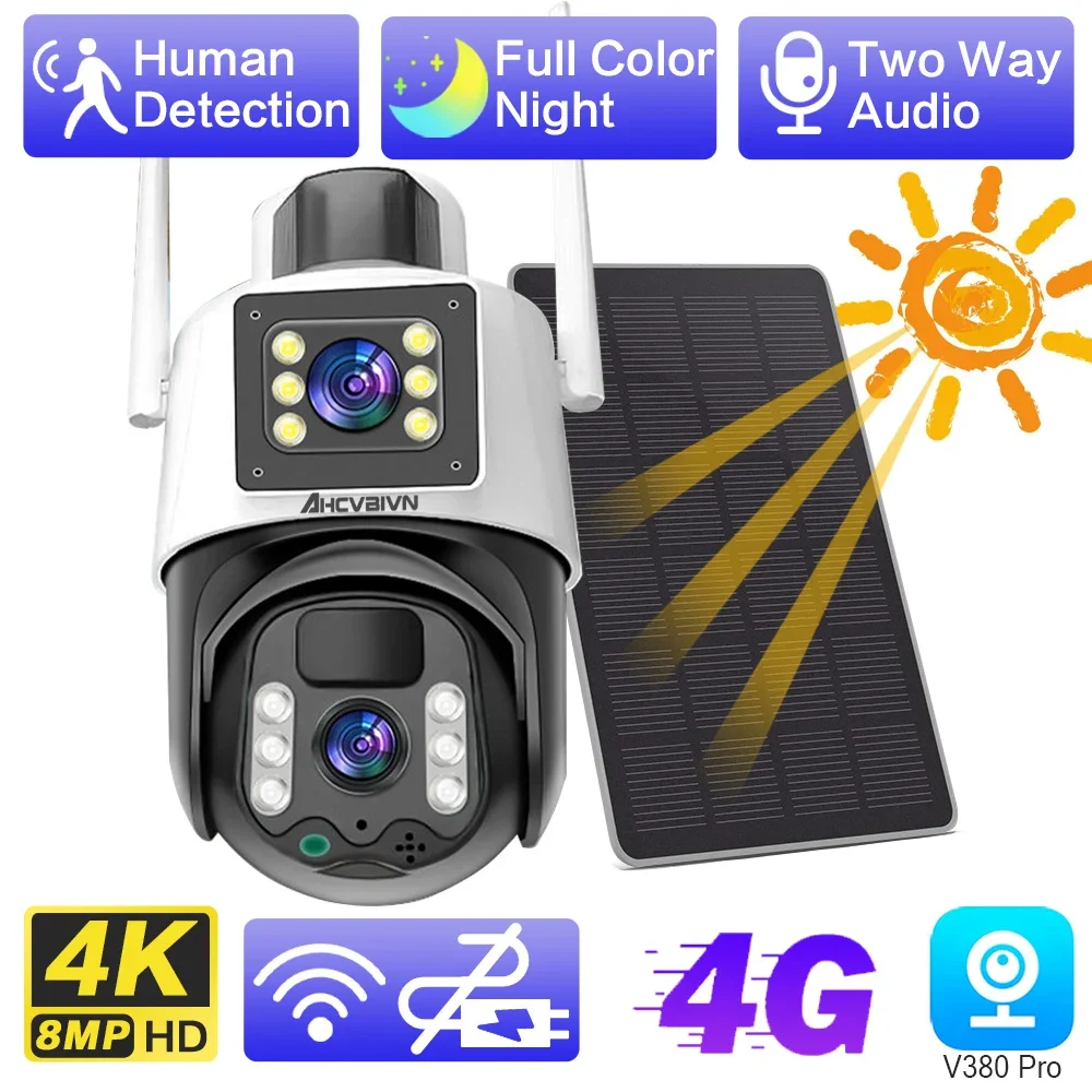 8MP V380 Pro 4G Solar CCTV Outdoor Camera 360 Wireless Color Night Vision Automatic Tracking Bidirectional Call Waterproof 4K