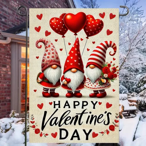 Happy Valentine's Day Garden Flag Double Sided 12x18 Flag Gnome Love Heart Garde JJE WZZ yyi