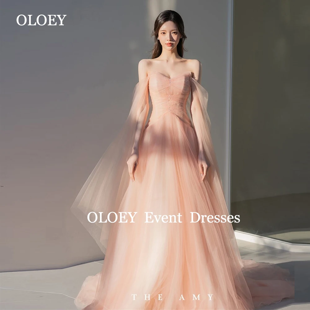 OLOEY 2025 Simple A Line Prom Dresses Korea Photoshoot Sweetheart Floor Length Wedding Party Gowns Pleats Beading Customized