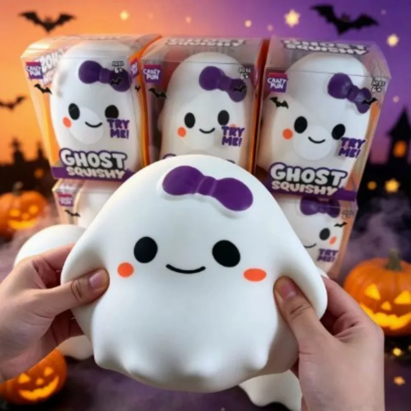 Juguete Antiestrés de Halloween con Forma de Fantasma Sonriente, Muñeco Redondo de Rebote Lento para Apretar, Regalo de Compañía para Niños, Colgante Festivo