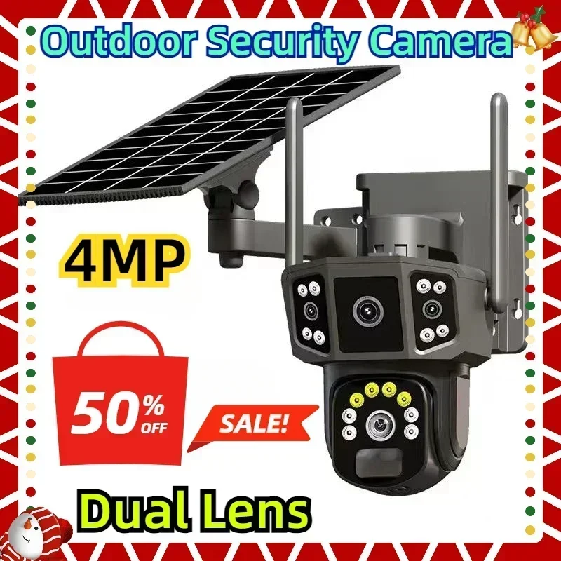 

V380 4MP Dual Lens Outdoor Security Camera Wireless WIFI Solar Closed-circuit Television Solar Camera CCTV