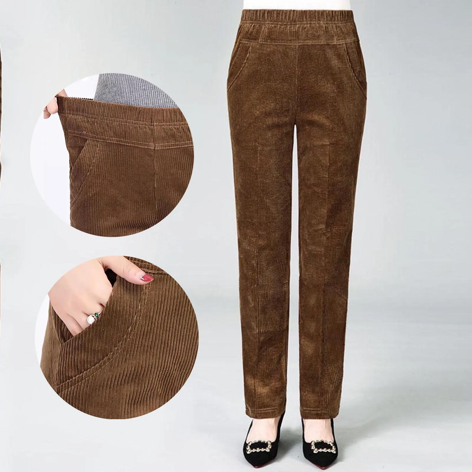 Pantalones casuales de cintura alta para mujer, pantalones de tela resistentes al desgaste y transpirables para ir de compras, viajar, citas y trabajar