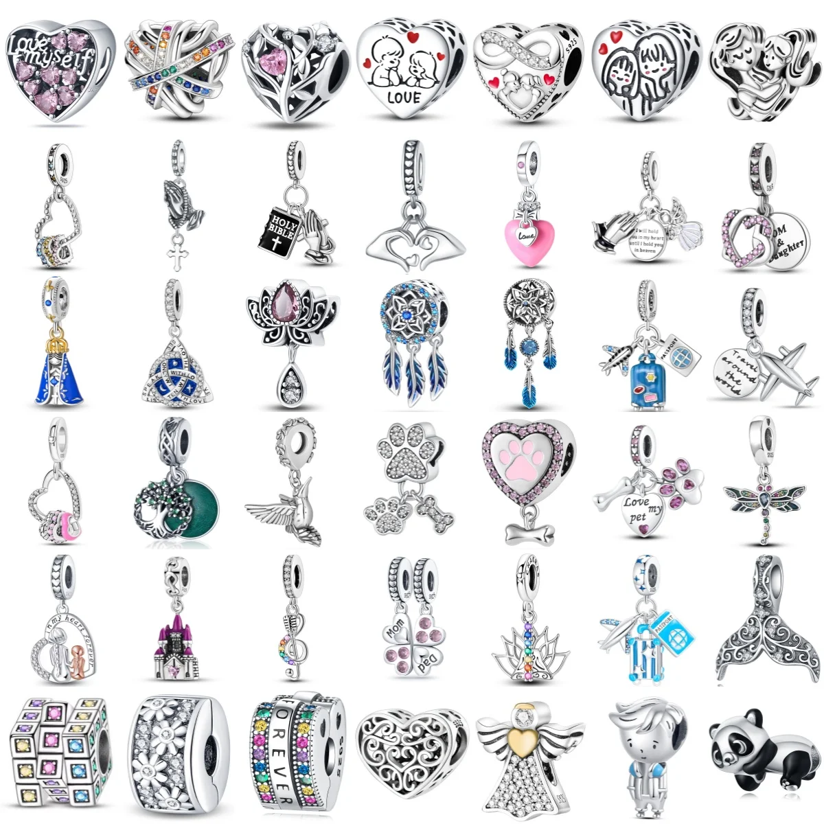 New S925 Silver Heart Parent Child Dream  Magic Cube Book of Songs Charm Pendant Fit for Bracelet DIY Women's Fine Jewelry