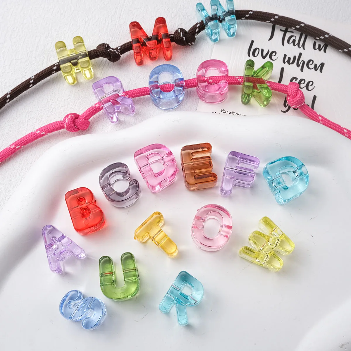 DIY Jewelry Finding Colorful Transparent Style English Character ABCs Initial Alphabet Letter Beads Fit Bracelet 100pcs 21*13mm