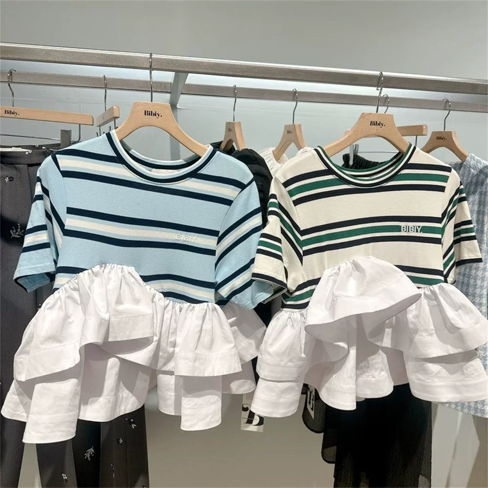 Japanese Style Summer Short Sleeved Top New Product Retro Temperament Loose Tshirt Striped Princess Casual Tees for Women