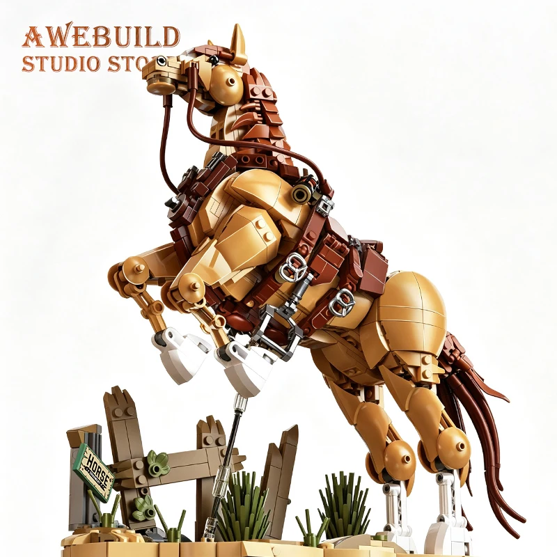 1258Pcs West Cowboy Horse Building Bricks Toys Creative Mustang DIY Model  Animal Figure MOC Blocks Kits Home Decor Adults Gifts