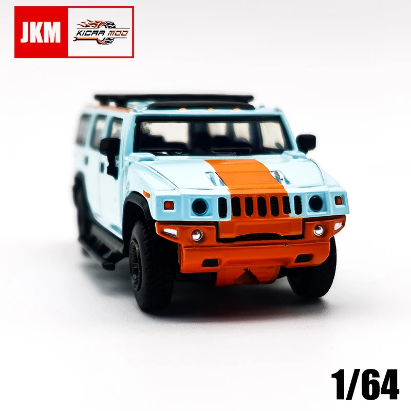 JKM Diecast Model Car 1/64 Humer H2 Off-Road Gulf Decals Alloy Body Ruber Tires Toy Car Vehicle Gifts for Adults Teenagers