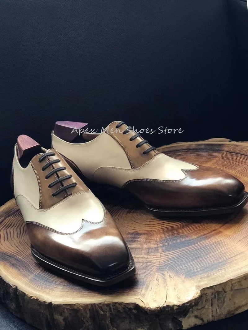 Men\'s Luxury Customized Genuine Leather Oxford Shoes Retro Mixed Colors Breathable Handmade British Casual Formal Leather Shoes