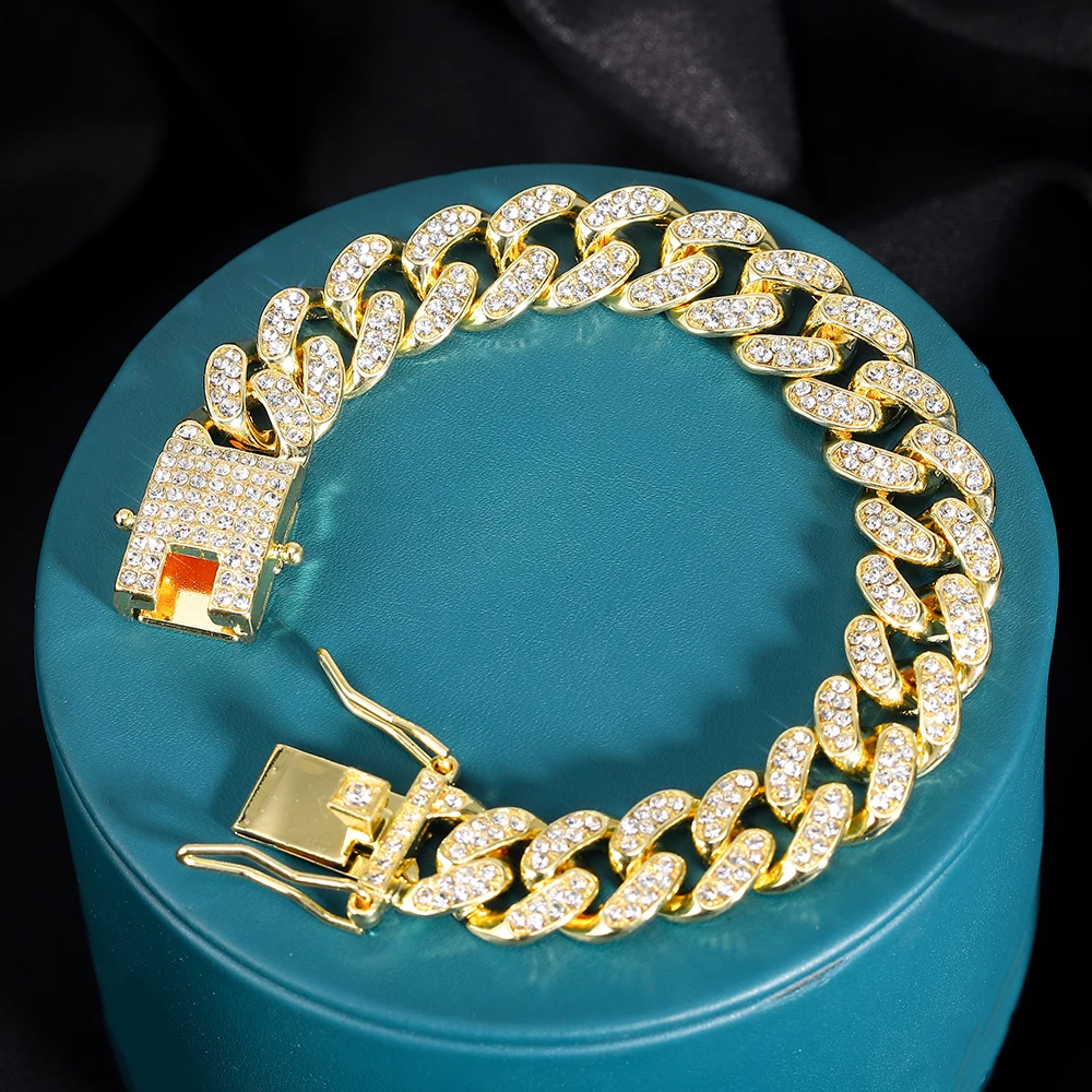 13Mm Hiphop Glanzende Cubaanse Schakel Ketting Armbanden Vrouwen Mannen Zilver Kleur Strass Iced Out Cubaanse Ketting Armbanden Punk Sieraden Cadeau
