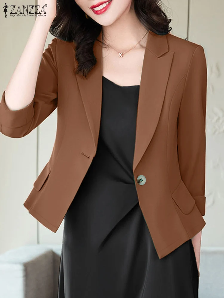 2024 ZANZEA Elegant Women OL Work Blazer Suits Fashion Solid Office Lady Outwear Casual Summer Tops Stylish Party Blusas Shirt