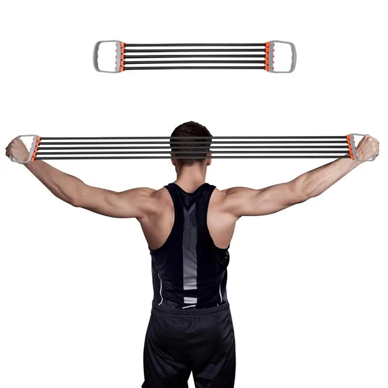 

Chest Expander 5 Tubes Adjustable Arm Strength Trainer Back Muscle Exercising Band Spring Exerciser With 30-150 Lbs TPR Tubes