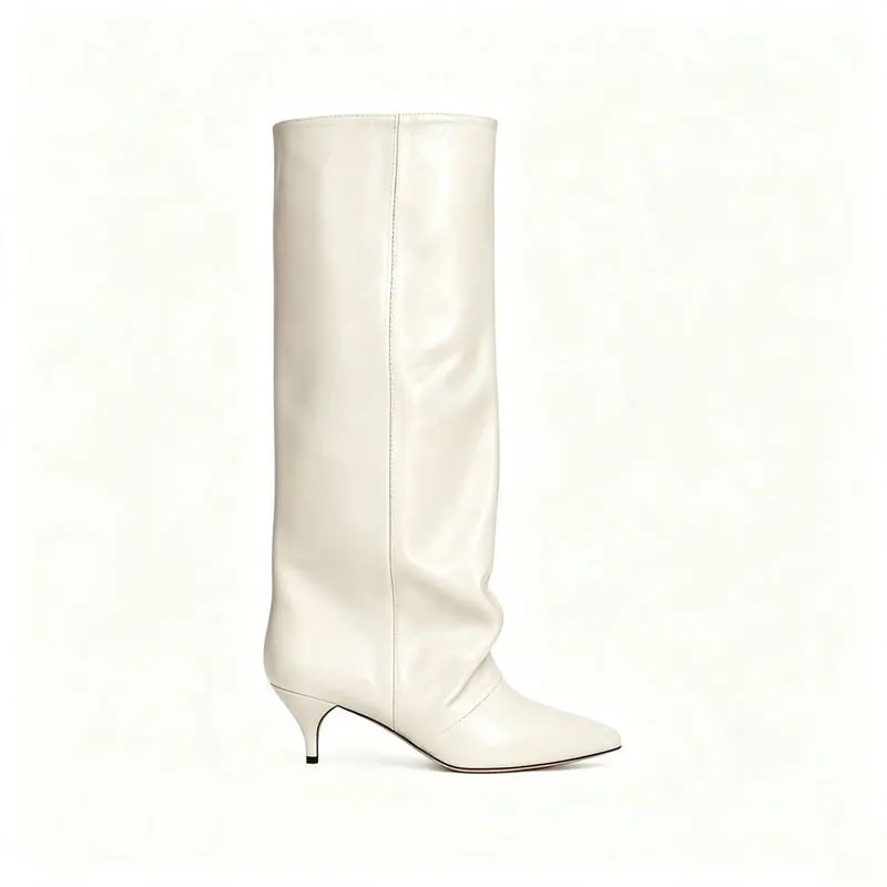 New Autumn and Winter Pointed Low Heel Knee High Women's Boots, Fashionable and Versatile Women's Mid Top Boots