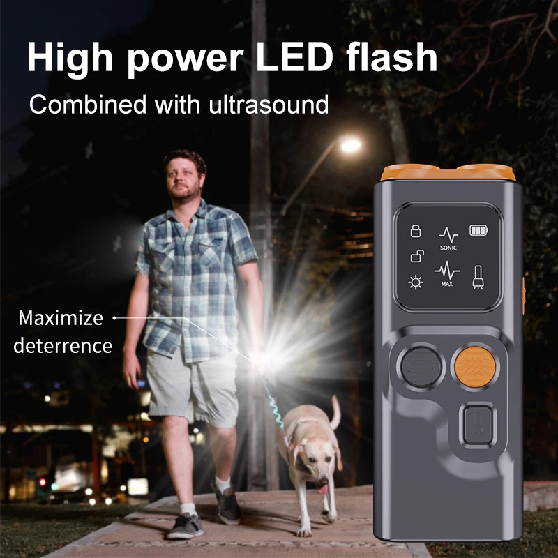 

Ultrasonic Dog Repeller Deterrent Device Anti Barking Stop Control Bark Training High Power Dog Repellent with LED Flashlight