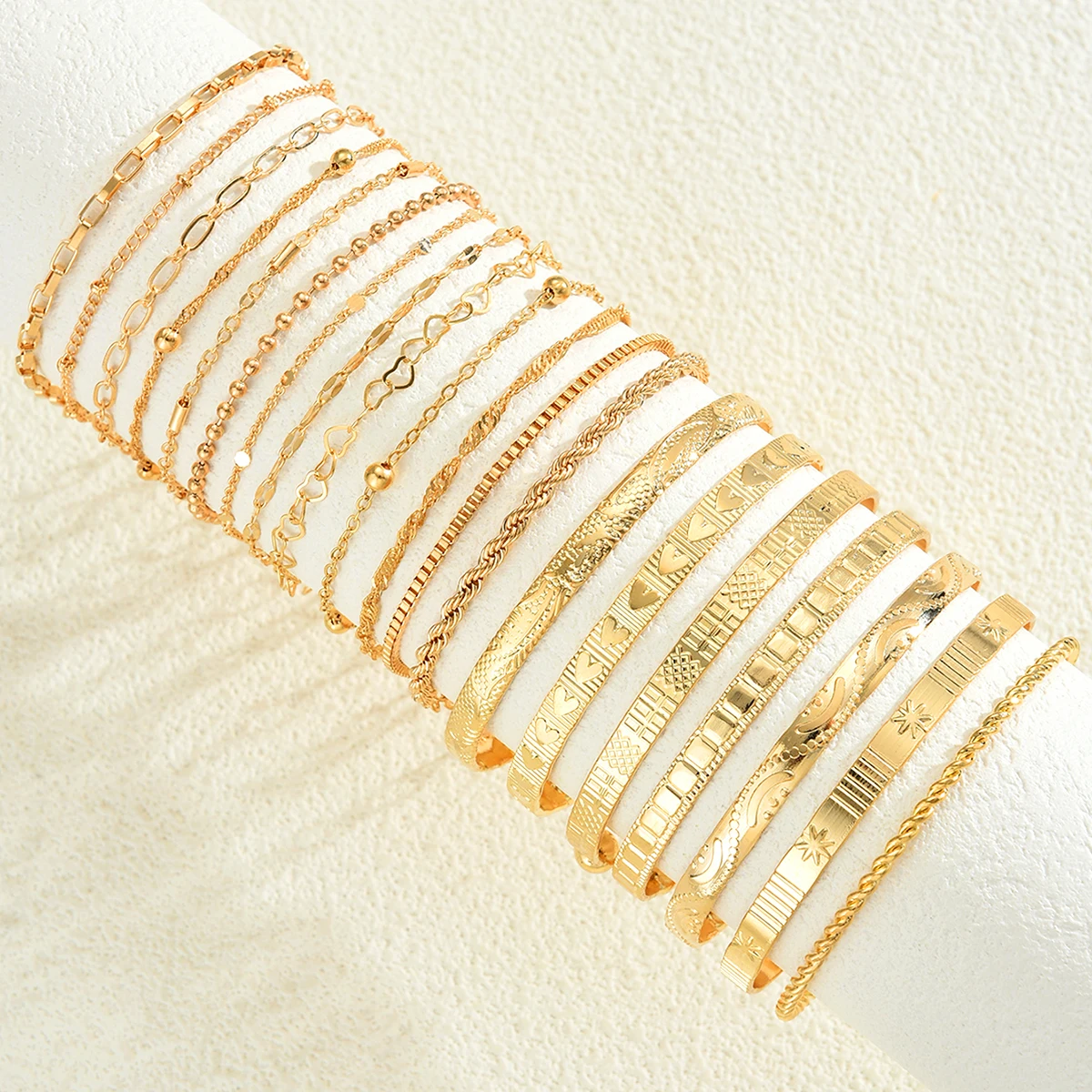 20 Pcs Fashion Gold Color Minimalist Bangle Bracele Set Vintage Boho Snake Bone Chain Bracelets for Women Daily Jewelry Gift New