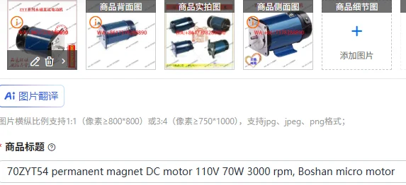 

70ZYT54 permanent magnet DC motor 110V 70W 3000 rpm, Boshan micro motor