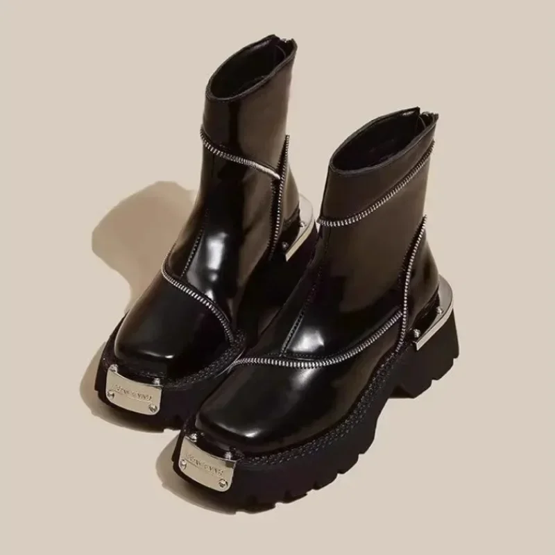 

2025 Thick Soled Boots Women Platform Boots Autumn Winter Street Round Toe Ladies Shoes Non-slip Goth Boots Zapatos De Mujer