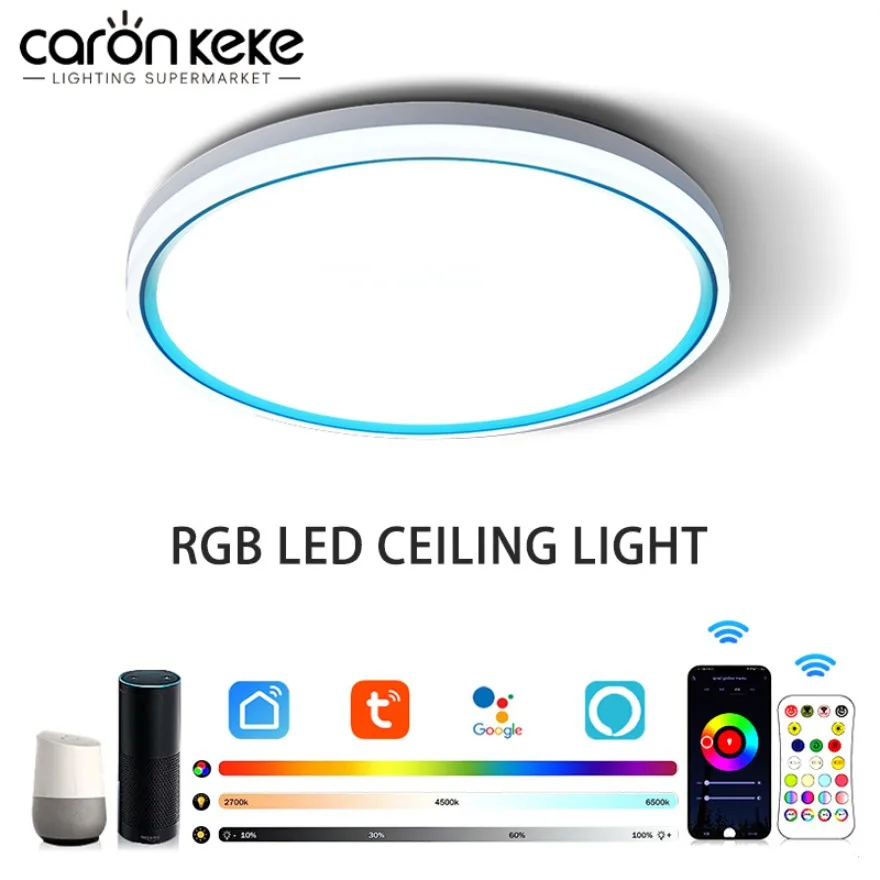 tuya luz de teto inteligente led wi fi bluetooth regulavel rgb alexa google controle de voz quarto sala decorativa 01