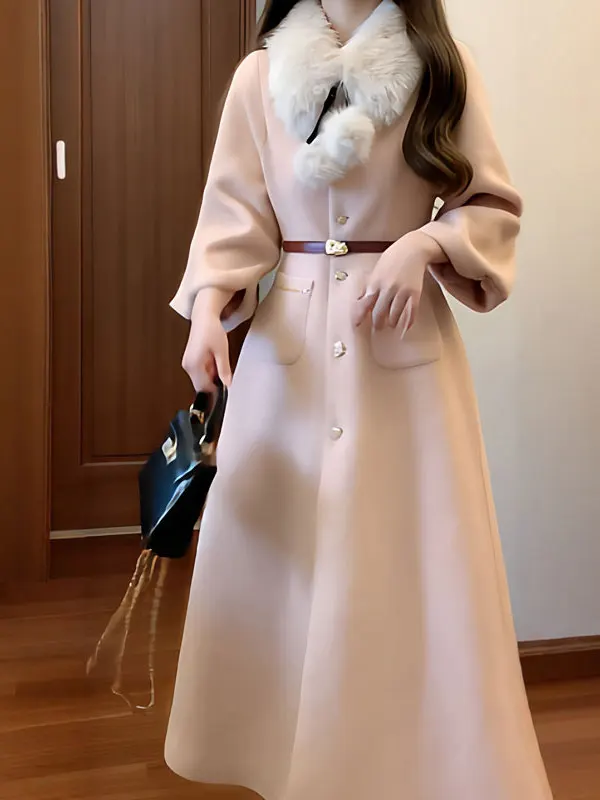 

Ele Faionable Women's Woolen Coat Slimming Waist Design Unique Sli Outerwear for Winter Season Commute