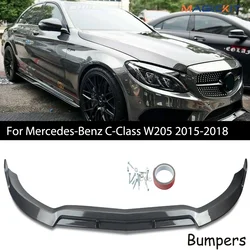 For MERCEDES-BENZ C CLASS A205 W205 C205 2015-2018 C300 C43 AMG Line  f1 Style Car Front Bumper Lip Splitter Carbon Look