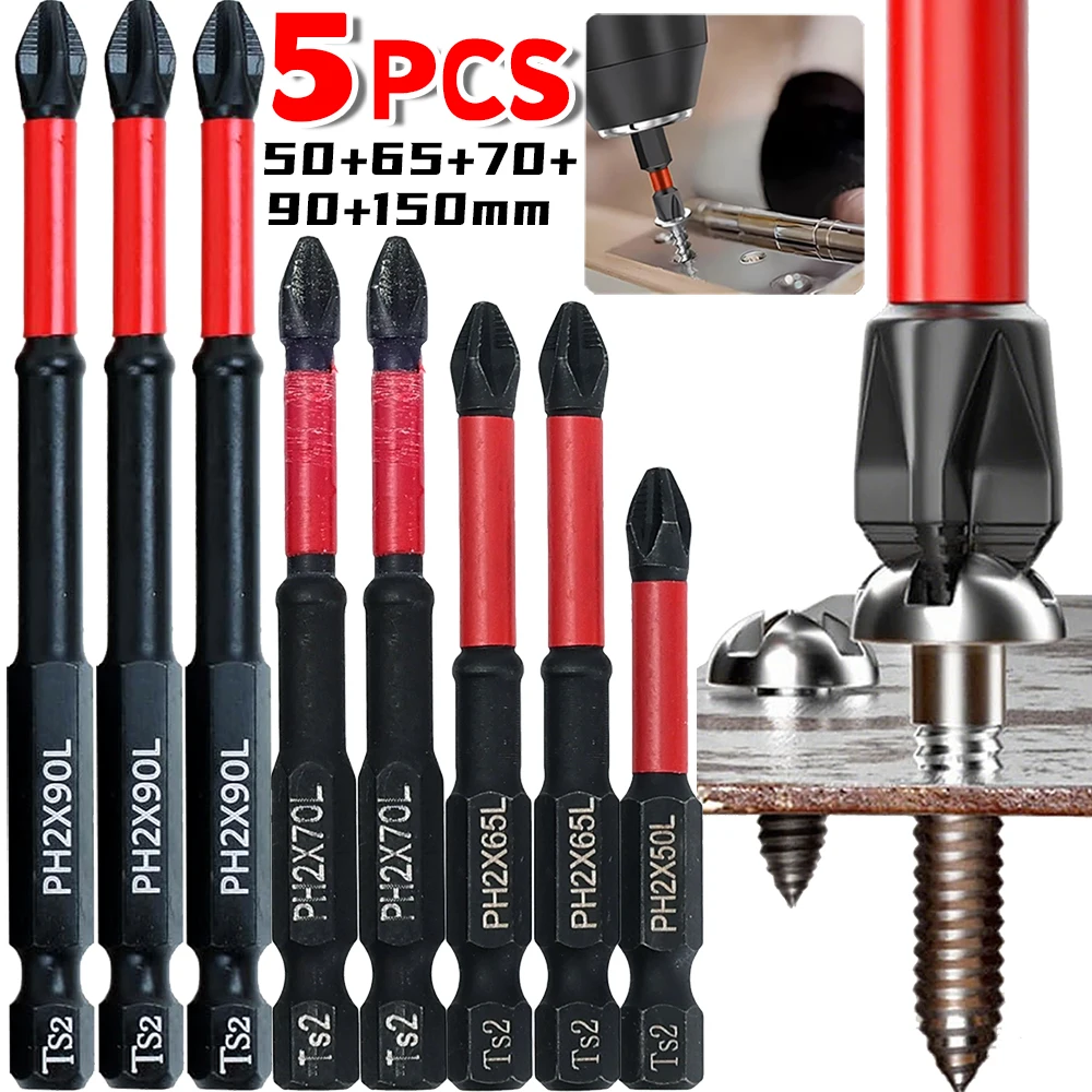 

Magnetic Batch Head PH2 Impact Drill Bit Cross Screwdriver Anti-Slip Shock-Proof Electric Screwdriver Tips Replacement 50-150mm