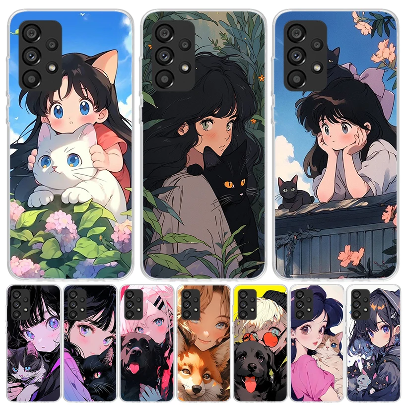Cute Anime Ins Girls Animal Cat Phone Case For Samsung Galaxy A13 A14 A15 A16 A17 A53 A54 A55 A56 A33 A34 A35 A36 A23 A24 A25 A2