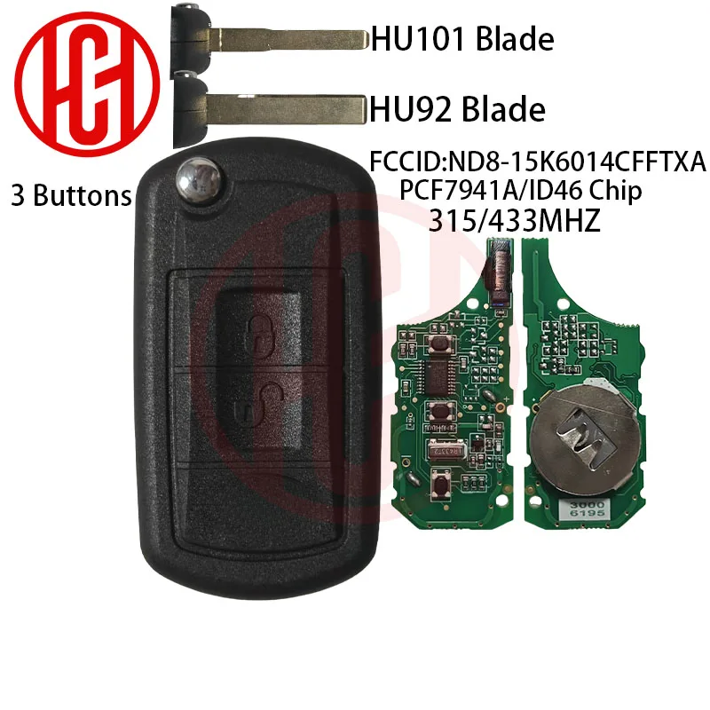 3 Buttons 315Mhz /433MHz ID46 PCF7941 Chip Remote Control Car Key Fob For Range Rover Sport Land Discovery HU101/HU92 Blade