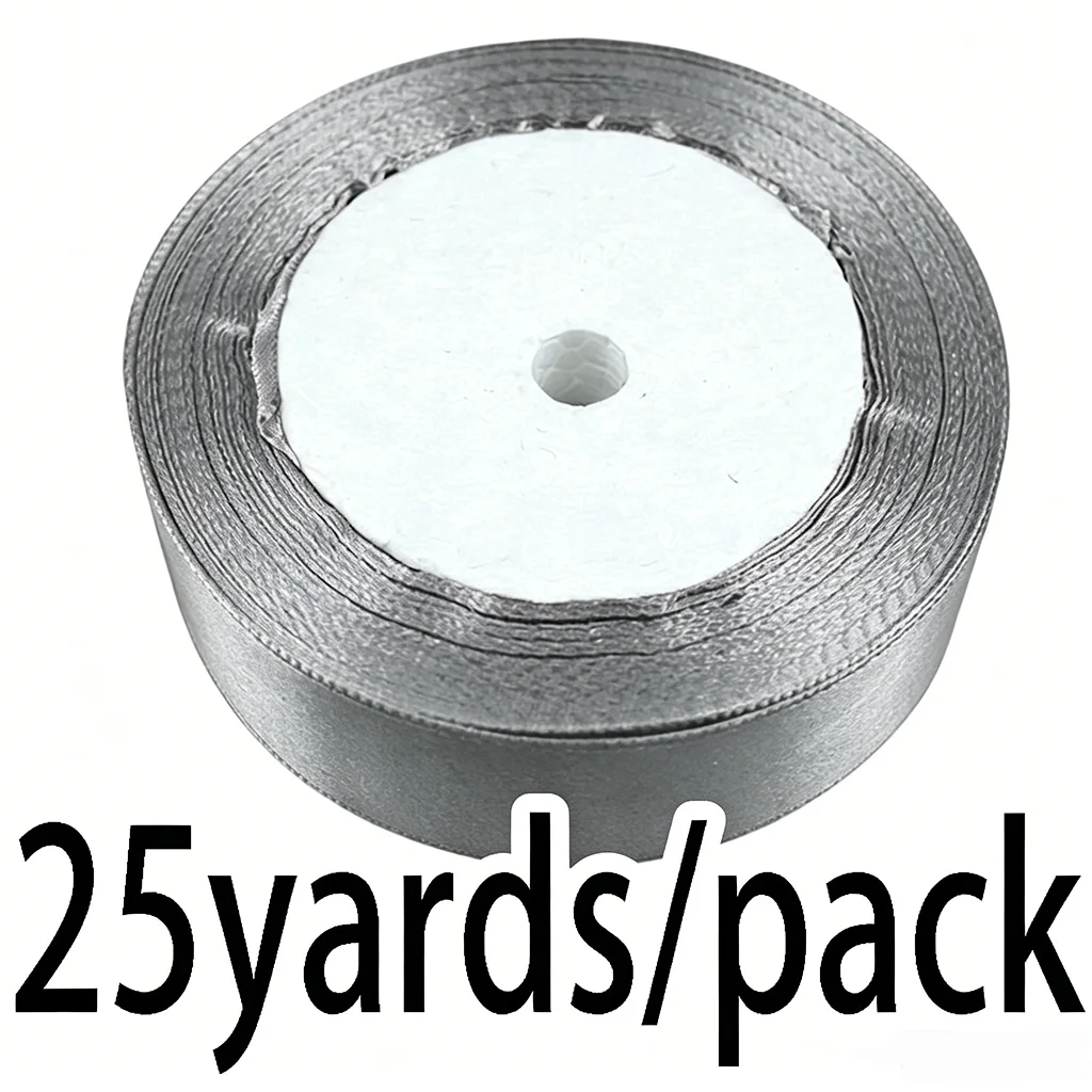 25 Yards/Roll Gray Single Face Satin Ribbon Wholesale Gift Wrapping Christmas Handmade DIY Ribbons