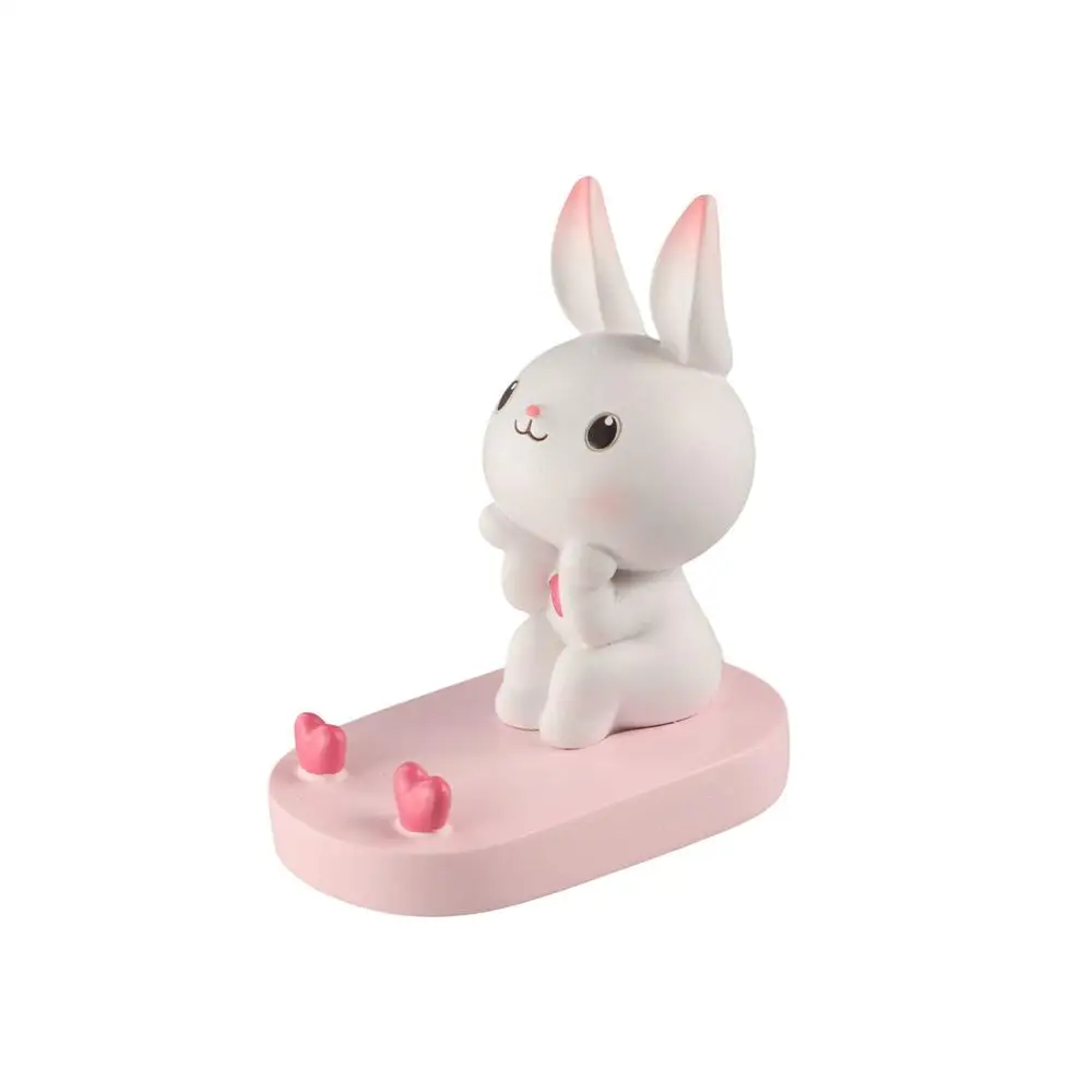 Resin Rabbit Phone Stand Multi-functional Anti-slip Cat Mobile Phone Holder Portable Cartoon Cat Desk Lazy Bracket