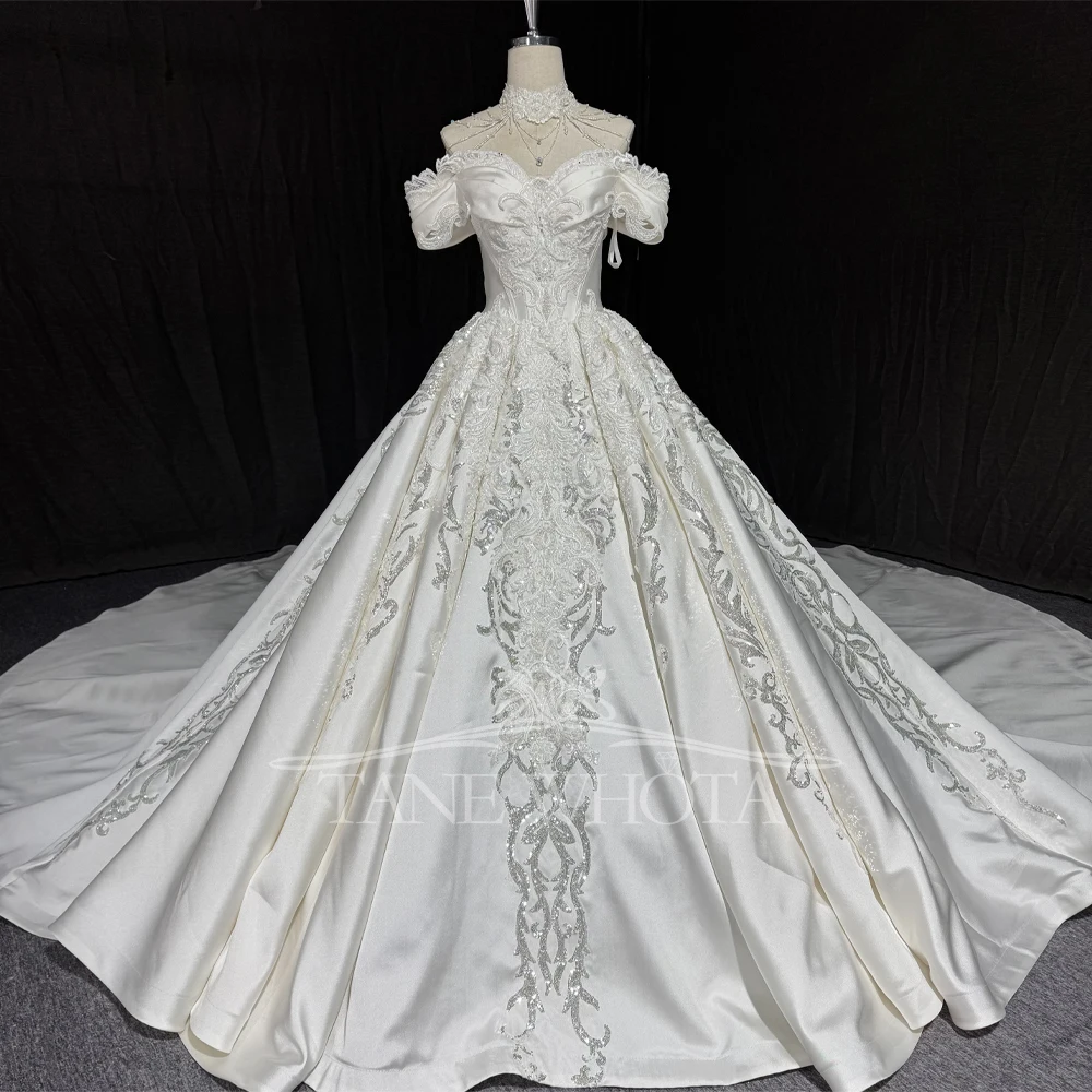 

Sweetheart Off-Shoulder Sequined Lace-Up Back Customized Embroidery Wedding Dress Elegant Vestido De Novias